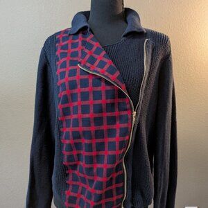 SKIES ARE BLUE Asymmetrical Moto-Zip Plaid Cardigan Sweater/Shirt - Size L